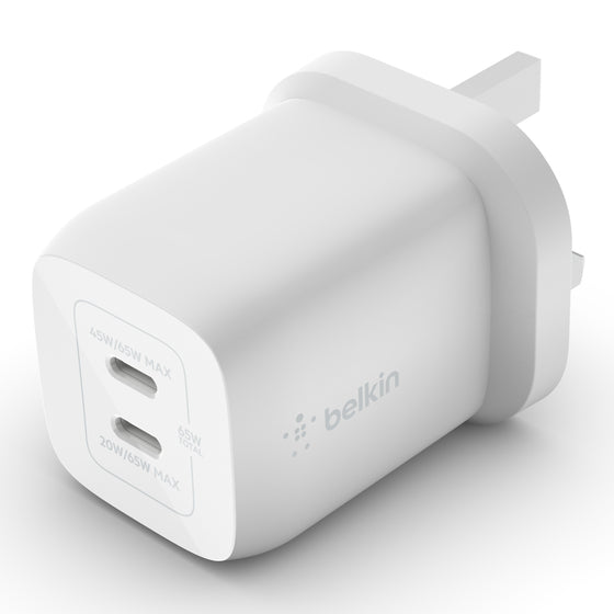Belkin 65W DUAL USB-C GAN WALL CHARGER WITH PPS, WHITE