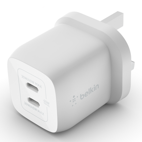 Belkin 45W DUAL USB-C GAN WALL CHARGER WITH PPS, WHITE