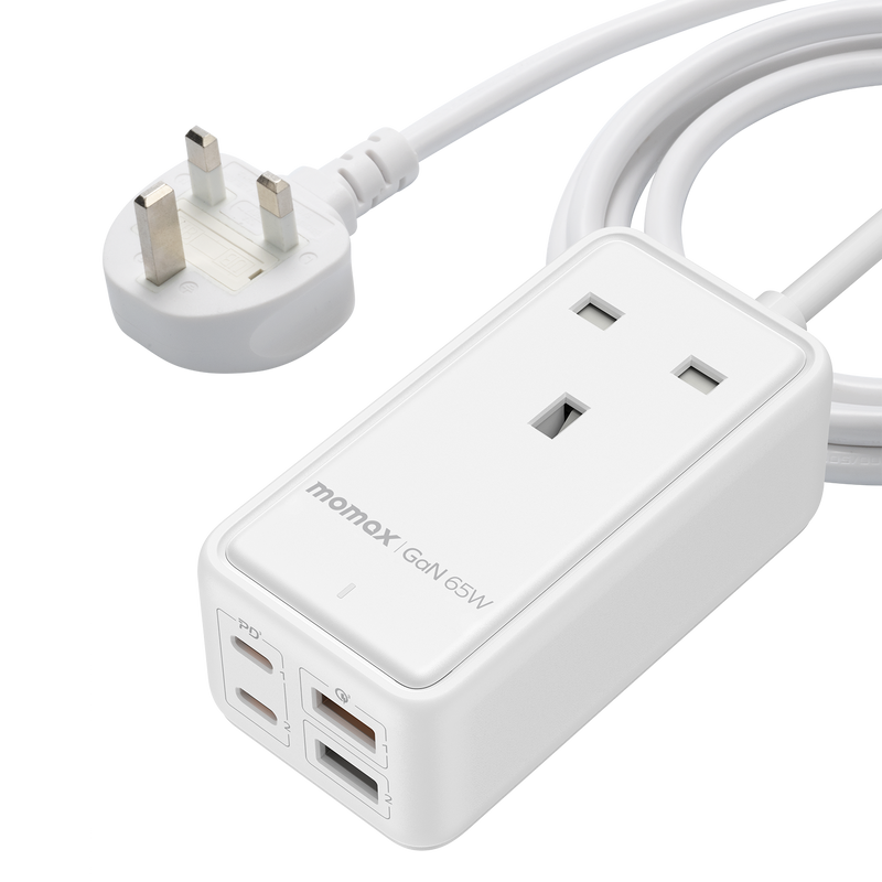 Momax ONEPLUG 65W GaN Extension Cord with USB white