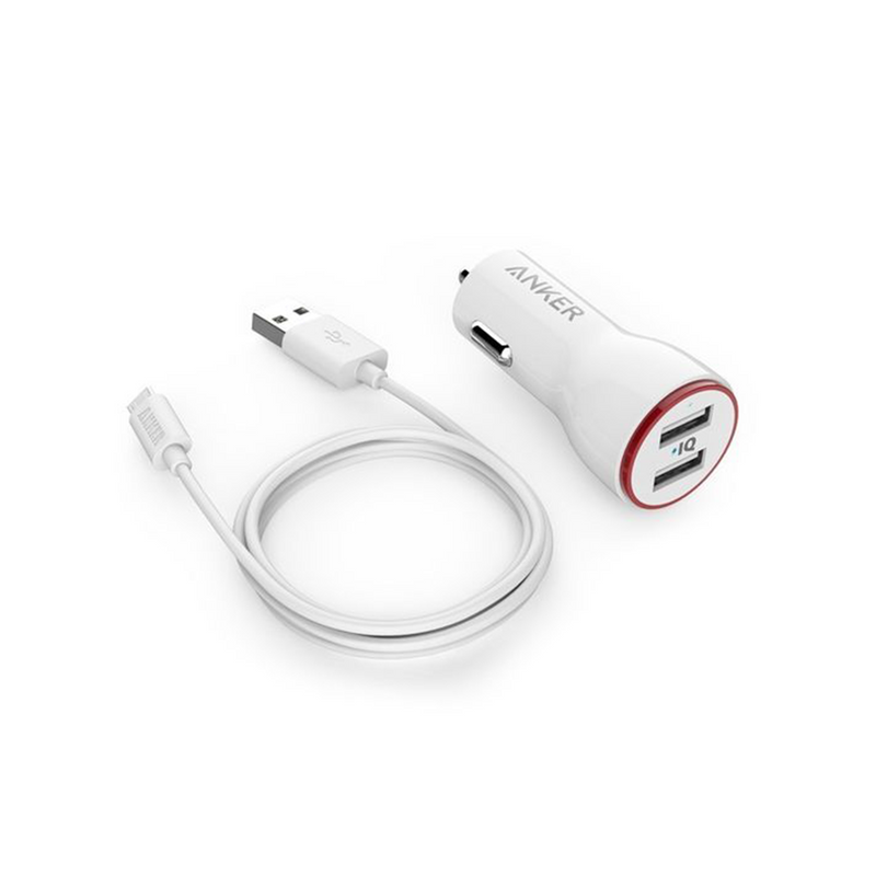 Anker Car Chager  2-Ports 24 W  with micro cable White