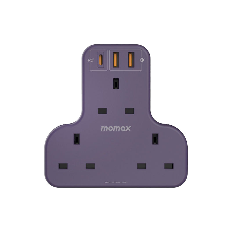 MOMAX ONEPLUG  3-Outlet T-shaped Extension Socket With USB